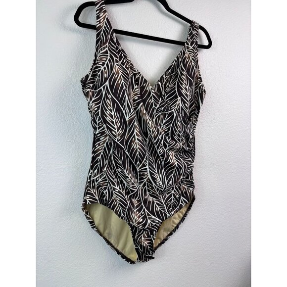 Lands' End women's 18 brown leaf patterned faux wrap one piece swimsuit‎ - Picture 6 of 8